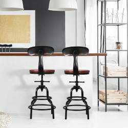 Adjustable Swivel Rustic Bar Stools with Backs, Set of 2
