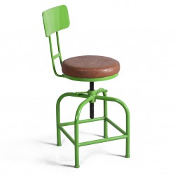 Adjustable Industrial Swivel Bar Stool with Wooden Seat & Backrest