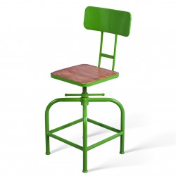 Adjustable Industrial Swivel Bar Stool with Wooden Seat & Backrest
