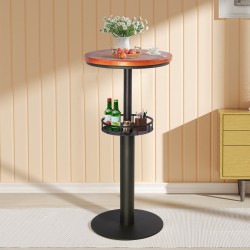 Round Wooden Bar Table With Storage Basket