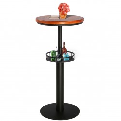 Round Wooden Bar Table With Storage Basket