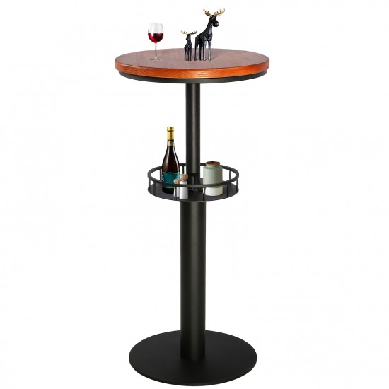 Round Wooden Bar Table With Storage Basket