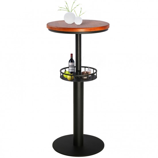 Round Wooden Bar Table With Storage Basket