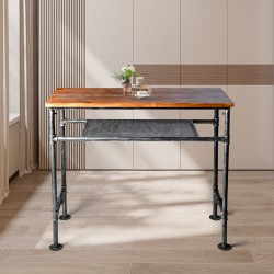 Rustic Industrial High Top Pub Table with Storage Shelf, 47" Rectangular Dining Coffee Table