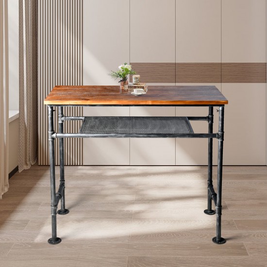 Rustic Industrial High Top Pub Table with Storage Shelf, 47" Rectangular Dining Coffee Table