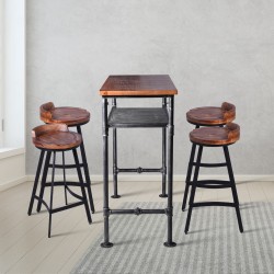 Rustic Industrial High Top Pub Table with Storage Shelf, 47" Rectangular Dining Coffee Table