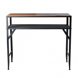 Industrial Rustic Brown Bar Table with Storage Shelf, 41.34" Height