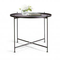 Black Round Folding Metal Side Table, Waterproof & Anti-Rust