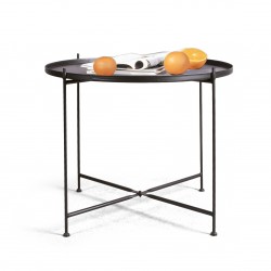 Black Round Folding Metal Side Table, Waterproof & Anti-Rust
