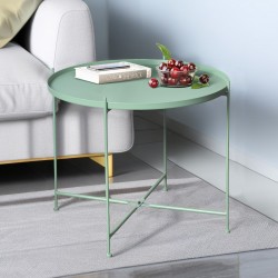 Green Round Folding Metal Side Table, Waterproof & Anti-Rust
