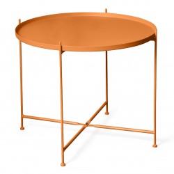 Orange Round Folding Metal Side Table, Waterproof & Anti-Rust