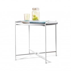 White Round Folding Metal Side Table, Waterproof & Anti-Rust