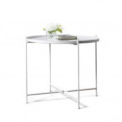 White Round Folding Metal Side Table, Waterproof & Anti-Rust