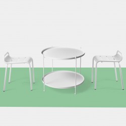 White Round Table Outdoor Chat Side Table and Chair Set