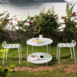 White Round Table Outdoor Chat Side Table and Chair Set