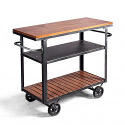 Moisture-proof Retro Wooden Kitchen Trolley with Serving Table