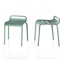 Set of 2 Modern Commercial Grade White & Green Stackable Bistro Kitchen Chairs