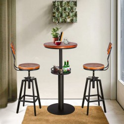 Exquisite Wood Backrest Black Mesh Pattern Table and Chair Set