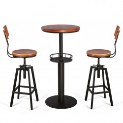 Exquisite Wood Backrest Black Mesh Pattern Table and Chair Set