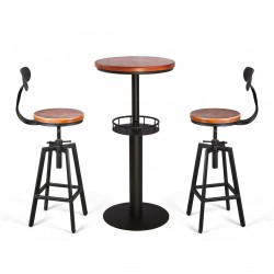 Adjustable Farmhouse Bar Table Set with 2 Stools, Black