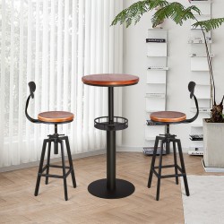 Adjustable Farmhouse Bar Table Set with 2 Stools, Black